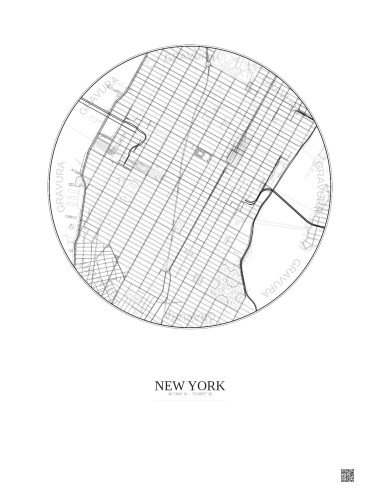 Affiche New York – Poster carte de ville 2.5km | Gravura – Fond clair