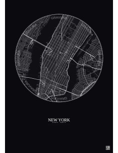 Affiche New York – Poster carte de ville 5km | Gravura – Fond foncé