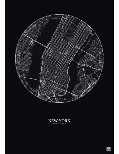 Affiche New York – Poster carte de ville 5km | Gravura – Fond foncé