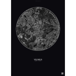 Affiche Vilnius – Poster vue satellite 10km N&B | Gravura – Fond foncé