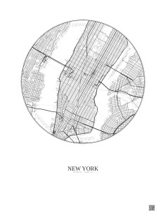 Affiche New York – Poster carte de ville 5km | Gravura – Fond clair