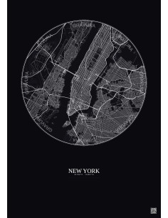 Affiche New York – Poster carte de ville 10km | Gravura – Fond foncé