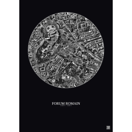 Affiche Forum Romain – Poster vue satellite 0.5km N&B | Gravura – Fond foncé