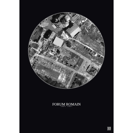 Affiche Forum Romain – Poster vue satellite 0.1km N&B | Gravura – Fond foncé