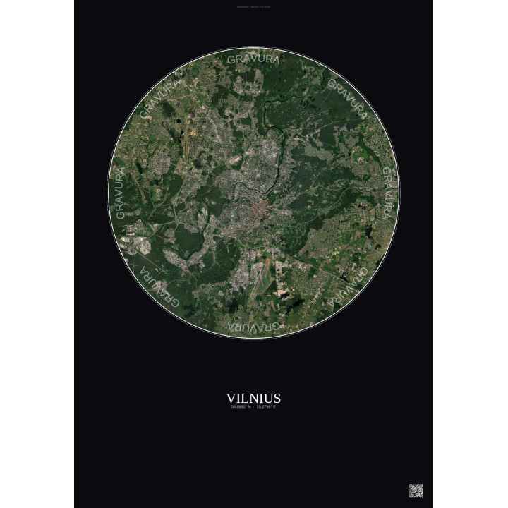 Affiche Vilnius – Poster vue satellite 10km Couleur | Gravura – Fond foncé
