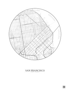 Affiche San Francisco – Poster carte de ville 2.5km | Gravura – Fond clair