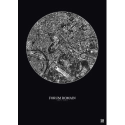 Affiche Forum Romain – Poster vue satellite 1km N&B | Gravura – Fond foncé