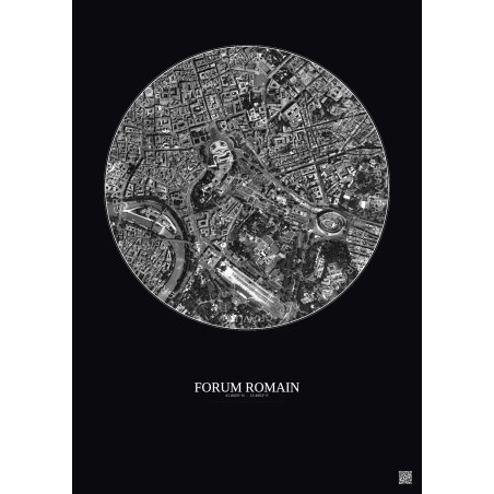 Affiche Forum Romain – Poster vue satellite 1km N&B | Gravura – Fond foncé