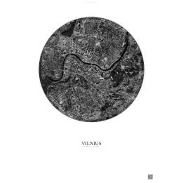 Affiche Vilnius – Poster vue satellite 2.5km N&B | Gravura – Fond clair