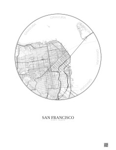 Affiche San Francisco – Poster carte de ville 6km | Gravura – Fond clair