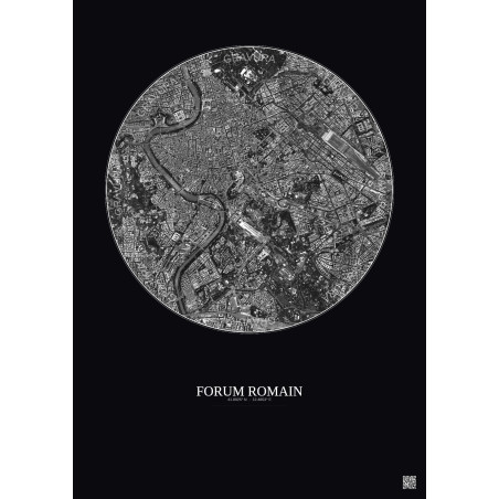 Affiche Forum Romain – Poster vue satellite 2.5km N&B | Gravura – Fond foncé