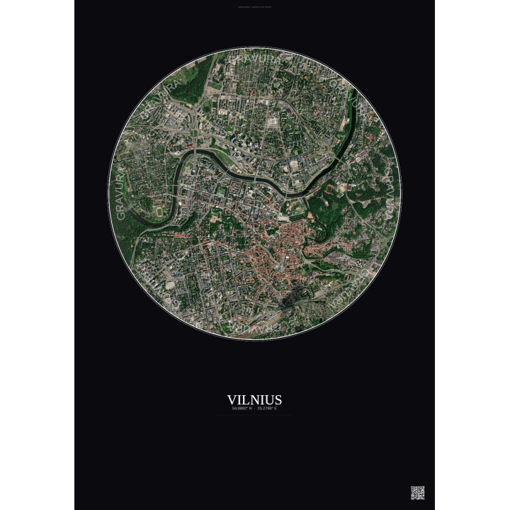 Affiche Vilnius – Poster vue satellite 2.5km Couleur | Gravura – Fond foncé