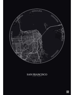 Affiche San Francisco – Poster carte de ville 10km | Gravura – Fond foncé