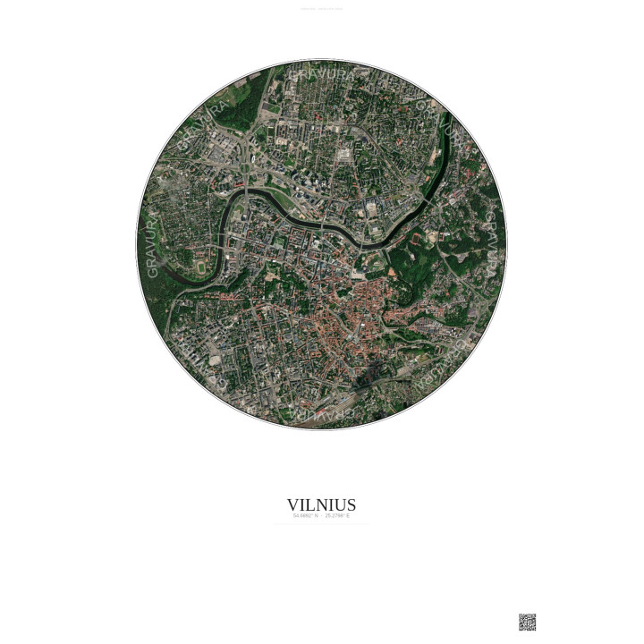 Affiche Vilnius – Poster vue satellite 2.5km Couleur | Gravura – Fond clair
