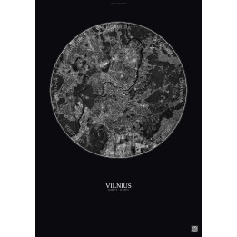 Affiche Vilnius – Poster vue satellite 6km N&B | Gravura – Fond foncé
