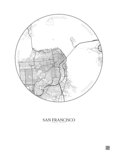 Affiche San Francisco – Poster carte de ville 10km | Gravura – Fond clair