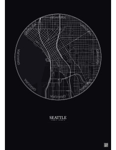 Affiche Seattle – Poster carte de ville 2.5km | Gravura – Fond foncé