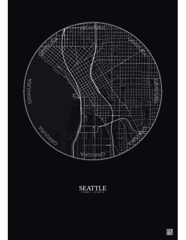 Affiche Seattle – Poster carte de ville 2.5km | Gravura – Fond foncé