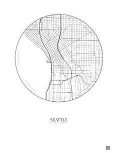 Affiche Seattle – Poster carte de ville 2.5km | Gravura – Fond clair