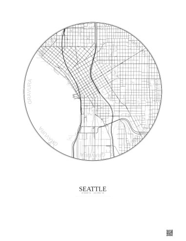 Affiche Seattle – Poster carte de ville 2.5km | Gravura – Fond clair