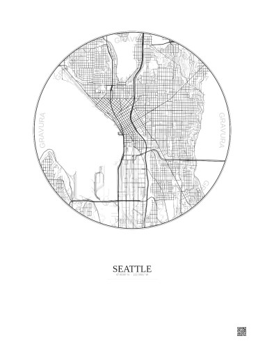 Affiche Seattle – Poster carte de ville 5km | Gravura – Fond clair