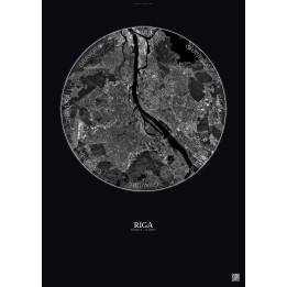 Affiche Riga – Poster vue satellite 10km N&B | Gravura – Fond foncé