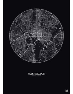 Affiche Washington – Poster carte de ville 10km | Gravura – Fond foncé