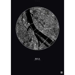 Affiche Riga – Poster vue satellite 2.5km N&B | Gravura – Fond foncé