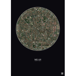 Affiche Milan – Poster vue satellite 2.5km Couleur | Gravura – Fond foncé