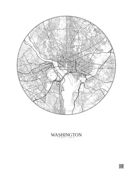 Affiche Washington – Poster carte de ville 10km | Gravura – Fond clair
