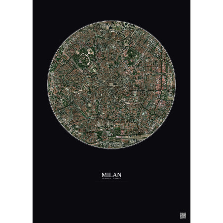 Affiche Milan – Poster vue satellite 2.5km Couleur | Gravura – Fond foncé