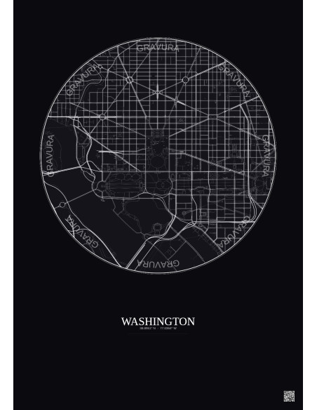 Affiche Washington – Poster carte de ville 2.5km | Gravura – Fond foncé