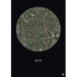 Affiche Milan – Poster vue satellite 5km Couleur | Gravura – Fond foncé