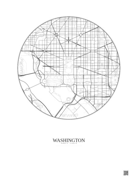 Affiche Washington – Poster carte de ville 2.5km | Gravura – Fond clair