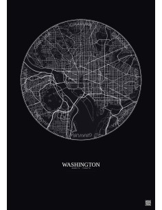 Affiche Washington – Poster carte de ville 6km | Gravura – Fond foncé