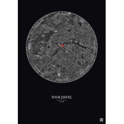 Paris - Vue satellite personnalisée 5 km · N&B · Fond foncé