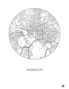 Affiche Washington – Poster carte de ville 6km | Gravura – Fond clair