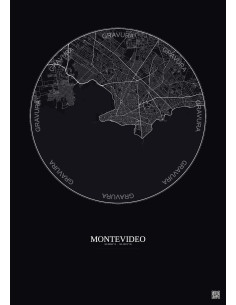 Affiche Montevideo – Poster carte de ville 10km | Gravura – Fond foncé
