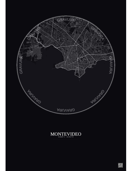 Montevideo City Map Poster 10km | Gravura – Dark background