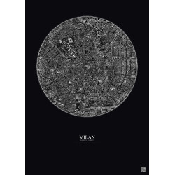 Affiche Milan – Poster vue satellite 2.5km N&B | Gravura – Fond foncé