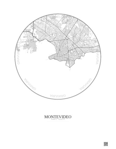 Affiche Montevideo – Poster carte de ville 10km | Gravura – Fond clair