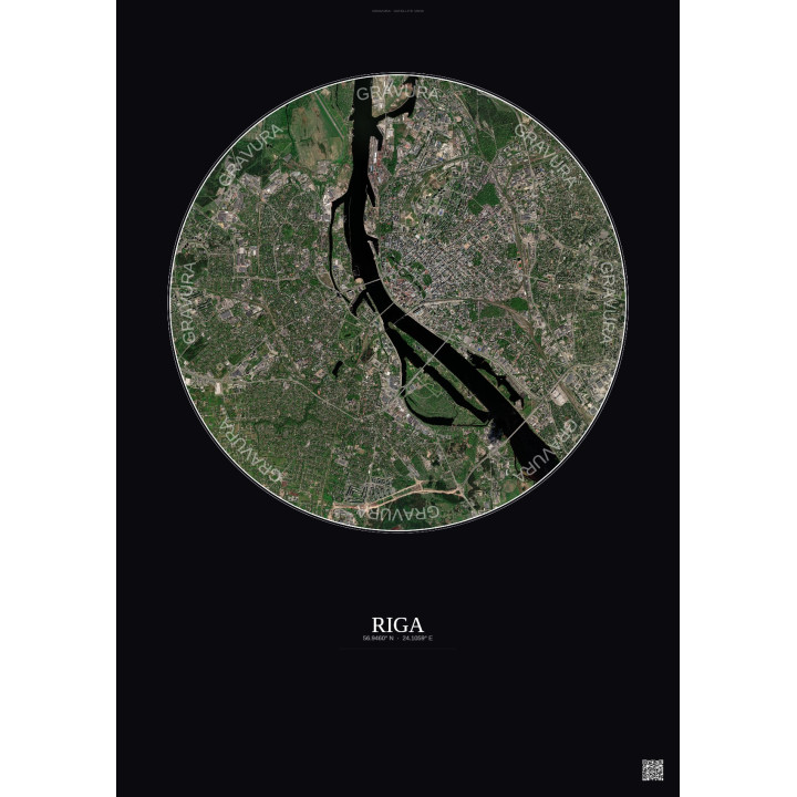 Affiche Riga – Poster vue satellite 6km Couleur | Gravura – Fond foncé