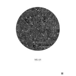 Affiche Milan – Poster vue satellite 2.5km N&B | Gravura – Fond clair