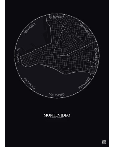 Affiche Montevideo – Poster carte de ville 2.5km | Gravura – Fond foncé
