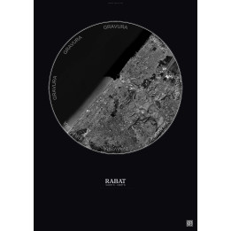 Affiche Rabat – Poster vue satellite 10km N&B | Gravura – Fond foncé