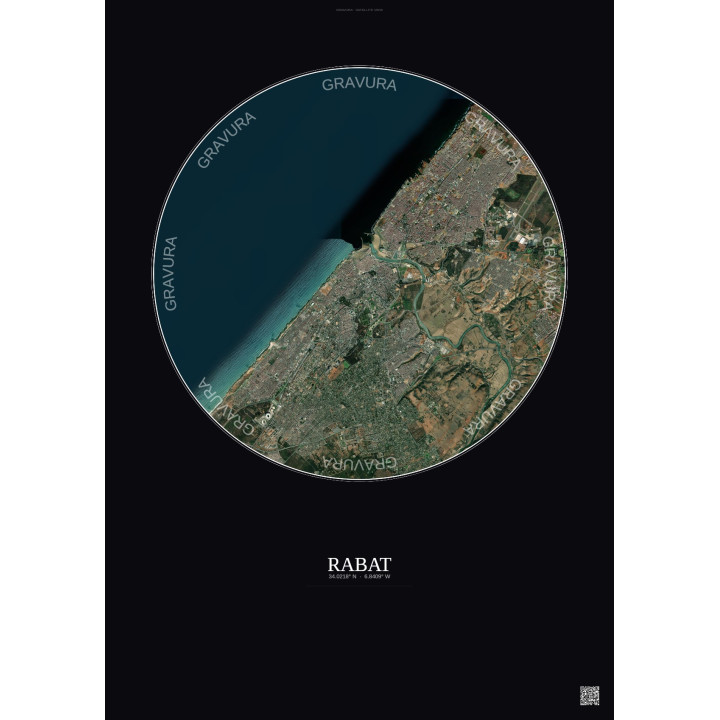 Affiche Rabat – Poster vue satellite 10km Couleur | Gravura – Fond foncé