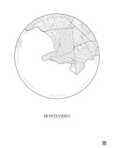 Affiche Montevideo – Poster carte de ville 6km | Gravura – Fond clair