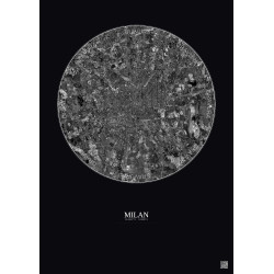 Affiche Milan – Poster vue satellite 10km N&B | Gravura – Fond foncé