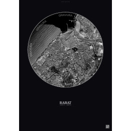 Affiche Rabat – Poster vue satellite 2.5km N&B | Gravura – Fond foncé