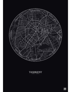 Affiche Tashkent – Poster carte de ville 10km | Gravura – Fond foncé